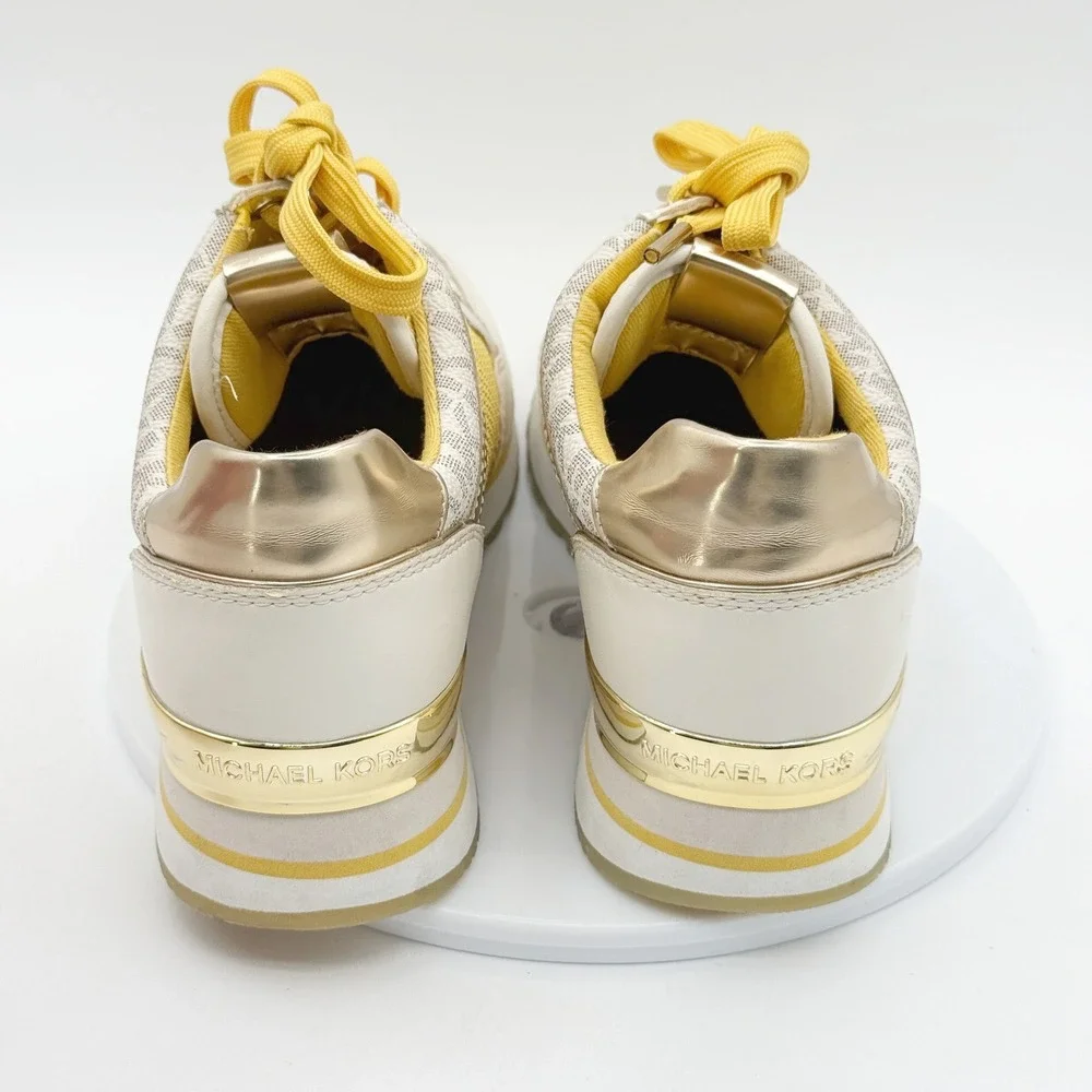 Michael Kors Georgie Trainer Sneakers Size 6.5 Womens Yellow White Gold‎ SG19B